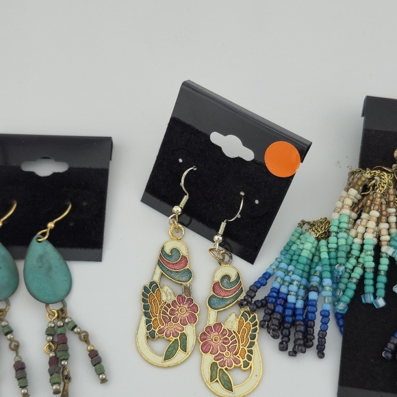 7 Pair Earring Bundle | Boho Beaded, Leaf, Statement & Dangle Earrings NWT - Picture 3 of 9